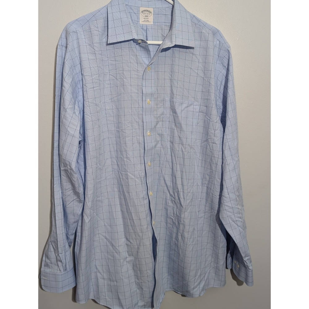 Z2 Brooks Brothers Shirt  17.5 Blue Striped Long Sleeve Button Down Regent Fit